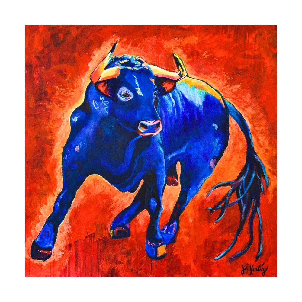 Giclee Art Print Blue Bull Red Taurus Wall Street